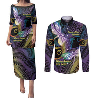 Personalized Polynesian Memorial Couples Matching Puletasi and Long Sleeve Button Shirt Dragonflies Appear When Angels Are Near