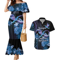 Polynesian Memorial Couples Matching Mermaid Dress and Hawaiian Shirt Hummingbirds Appear When Angels Are Near LT14 Black - Polynesian Pride