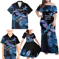 Polynesian Memorial Family Matching Off Shoulder Maxi Dress and Hawaiian Shirt Hummingbirds Appear When Angels Are Near LT14 - Polynesian Pride