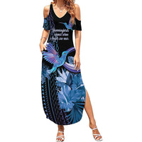 Polynesian Memorial Family Matching Summer Maxi Dress and Hawaiian Shirt Hummingbirds Appear When Angels Are Near LT14 Mom's Dress Black - Polynesian Pride