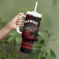 Hawaii Tumbler With Handle Kakau Warrior Helmet Gradient Red Polynesian