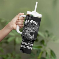 Hawaii Tumbler With Handle Kakau Warrior Helmet Gradient Black Polynesian