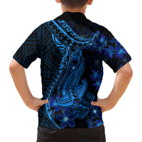 Blue Polynesia Shark Tattoo Kid Hawaiian Shirt With Polynesian Plumeria LT14 - Polynesian Pride