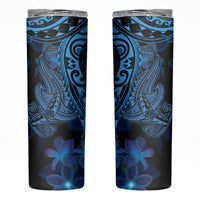 Blue Polynesia Shark Tattoo Skinny Tumbler With Polynesian Plumeria