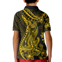 Gold Polynesia Shark Tattoo Kid Polo Shirt With Polynesian Plumeria LT14 - Polynesian Pride