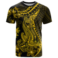 Gold Polynesia Shark Tattoo T Shirt With Polynesian Plumeria LT14 Gold - Polynesian Pride