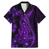 Purple Polynesia Shark Tattoo Family Matching Mermaid Dress and Hawaiian Shirt With Polynesian Plumeria LT14 Dad's Shirt - Short Sleeve Purple - Polynesian Pride