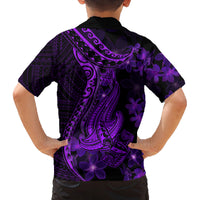 Purple Polynesia Shark Tattoo Family Matching Tank Maxi Dress and Hawaiian Shirt With Polynesian Plumeria LT14 - Polynesian Pride