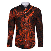 Red Polynesia Family Matching Puletasi Dress and Hawaiian Shirt Shark Tattoo With Polynesian Plumeria LT14 Dad's Shirt - Long Sleeve Red - Polynesian Pride