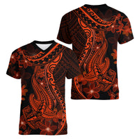 Red Polynesia Women V Neck T Shirt Shark Tattoo With Polynesian Plumeria LT14 - Polynesian Pride