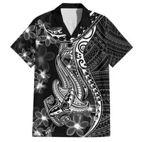 Black Polynesia Family Matching Off Shoulder Maxi Dress and Hawaiian Shirt Shark Tattoo With Polynesian Plumeria LT14 Dad's Shirt - Short Sleeve Black - Polynesian Pride