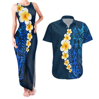 Blue Polynesia Couples Matching Tank Maxi Dress and Hawaiian Shirt Plumeria Tropical Leaves With Galaxy Polynesian Art LT14 Blue - Polynesian Pride