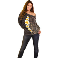 Brown Polynesia Off Shoulder Sweater Plumeria Tropical Leaves With Galaxy Polynesian Art LT14 - Polynesian Pride