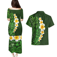 Green Polynesia Couples Matching Puletasi Dress and Hawaiian Shirt Plumeria Tropical Leaves With Galaxy Polynesian Art LT14 - Polynesian Pride