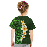 Green Polynesia Kid T Shirt Plumeria Tropical Leaves With Galaxy Polynesian Art LT14 - Polynesian Pride