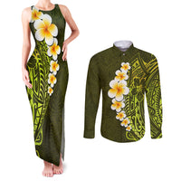 Lime Green Tropical Plumeria With Galaxy Polynesian Art Couples Matching Tank Maxi Dress and Long Sleeve Button Shirt LT14 Lime Green - Polynesian Pride