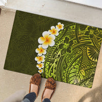Lime Green Tropical Plumeria With Galaxy Polynesian Art Rubber Doormat LT14 - Polynesian Pride
