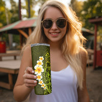 Lime Green Tropical Plumeria With Galaxy Polynesian Art Skinny Tumbler