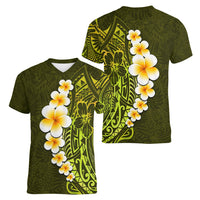 Lime Green Tropical Plumeria With Galaxy Polynesian Art Women V Neck T Shirt LT14 - Polynesian Pride