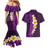 Purple Tropical Plumeria With Galaxy Polynesian Art Couples Matching Mermaid Dress and Hawaiian Shirt LT14 - Polynesian Pride