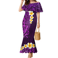 Purple Tropical Plumeria With Galaxy Polynesian Art Family Matching Mermaid Dress and Hawaiian Shirt LT14 Mom's Dress Purple - Polynesian Pride