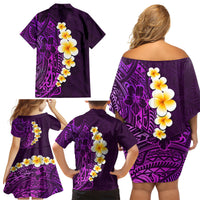 Purple Tropical Plumeria With Galaxy Polynesian Art Family Matching Off Shoulder Short Dress and Hawaiian Shirt LT14 - Polynesian Pride