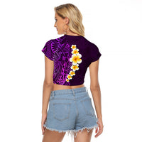 Purple Tropical Plumeria With Galaxy Polynesian Art Raglan Cropped T Shirt LT14 - Polynesian Pride