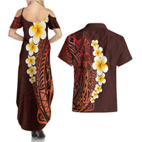 Red Tropical Plumeria With Galaxy Polynesian Art Couples Matching Summer Maxi Dress and Hawaiian Shirt LT14 - Polynesian Pride