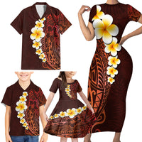 Red Tropical Plumeria With Galaxy Polynesian Art Family Matching Short Sleeve Bodycon Dress and Hawaiian Shirt LT14 - Polynesian Pride