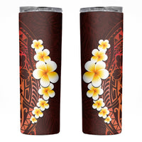 Red Tropical Plumeria With Galaxy Polynesian Art Skinny Tumbler