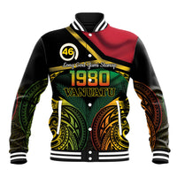 Vanuatu 1980 Baseball Jacket Hapi 46 Yia Indipendens Anivesari LT14 Unisex Black - Polynesian Pride