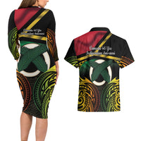 Vanuatu 1980 Couples Matching Long Sleeve Bodycon Dress and Hawaiian Shirt Hapi 45 Yia Indipendens Anivesari