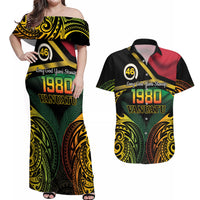 Vanuatu 1980 Couples Matching Off Shoulder Maxi Dress and Hawaiian Shirt Hapi 45 Yia Indipendens Anivesari