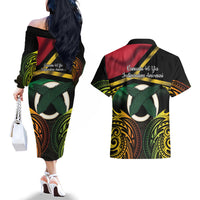 Vanuatu 1980 Couples Matching Off The Shoulder Long Sleeve Dress and Hawaiian Shirt Hapi 46 Yia Indipendens Anivesari LT14 - Polynesian Pride