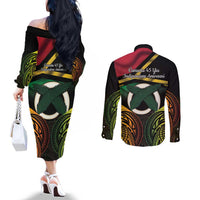 Vanuatu 1980 Couples Matching Off The Shoulder Long Sleeve Dress and Long Sleeve Button Shirt Hapi 45 Yia Indipendens Anivesari