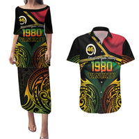 Vanuatu 1980 Couples Matching Puletasi and Hawaiian Shirt Hapi 45 Yia Indipendens Anivesari