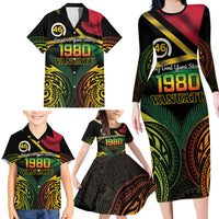 Vanuatu 1980 Family Matching Long Sleeve Bodycon Dress and Hawaiian Shirt Hapi 46 Yia Indipendens Anivesari LT14 - Polynesian Pride