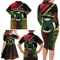 Vanuatu 1980 Family Matching Long Sleeve Bodycon Dress and Hawaiian Shirt Hapi 46 Yia Indipendens Anivesari LT14 - Polynesian Pride