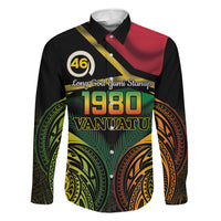 Vanuatu 1980 Family Matching Long Sleeve Bodycon Dress and Hawaiian Shirt Hapi 46 Yia Indipendens Anivesari LT14 Dad's Shirt - Long Sleeve Black - Polynesian Pride