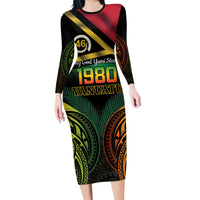 Vanuatu 1980 Family Matching Long Sleeve Bodycon Dress and Hawaiian Shirt Hapi 46 Yia Indipendens Anivesari LT14 Mom's Dress Black - Polynesian Pride
