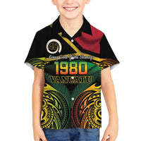 Vanuatu 1980 Family Matching Long Sleeve Bodycon Dress and Hawaiian Shirt Hapi 46 Yia Indipendens Anivesari LT14 Son's Shirt Black - Polynesian Pride