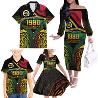 Vanuatu 1980 Family Matching Off The Shoulder Long Sleeve Dress and Hawaiian Shirt Hapi 45 Yia Indipendens Anivesari LT14 - Polynesian Pride