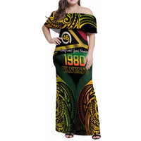 Vanuatu 1980 Family Matching Off Shoulder Maxi Dress and Hawaiian Shirt Hapi 46 Yia Indipendens Anivesari LT14 Mom's Dress Black - Polynesian Pride