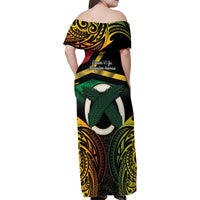 Vanuatu 1980 Family Matching Off Shoulder Maxi Dress and Hawaiian Shirt Hapi 46 Yia Indipendens Anivesari LT14 - Polynesian Pride