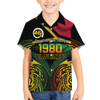 Vanuatu 1980 Family Matching Off Shoulder Maxi Dress and Hawaiian Shirt Hapi 46 Yia Indipendens Anivesari LT14 Son's Shirt Black - Polynesian Pride