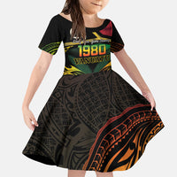 Vanuatu 1980 Family Matching Tank Maxi Dress and Hawaiian Shirt Hapi 46 Yia Indipendens Anivesari LT14 Daughter's Dress Black - Polynesian Pride