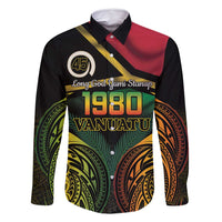 Vanuatu 1980 Family Matching Tank Maxi Dress and Hawaiian Shirt Hapi 46 Yia Indipendens Anivesari LT14 Dad's Shirt - Long Sleeve Black - Polynesian Pride