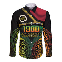 Vanuatu 1980 Long Sleeve Button Shirt Hapi 46 Yia Indipendens Anivesari LT14 Unisex Black - Polynesian Pride
