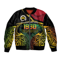 Vanuatu 1980 Sleeve Zip Bomber Jacket Hapi 46 Yia Indipendens Anivesari LT14 Unisex Black - Polynesian Pride