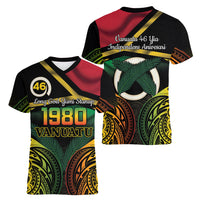 Vanuatu 1980 Women V-Neck T-Shirt Hapi 46 Yia Indipendens Anivesari LT14 - Polynesian Pride